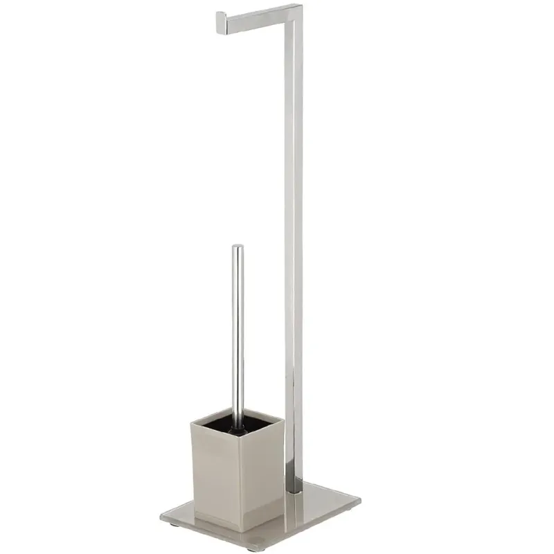 Novità Portarotolo Con Porta Scopino In Metallo con Base in Vetro Design Moderno Tortor
