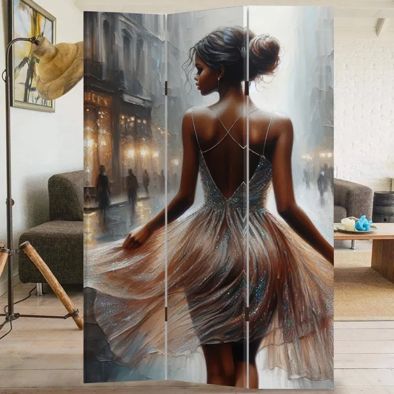 Nuova Collezione Paravento Separé 3 Pannelli Struttura Legno Stampa La ballerina 180 x 120 cm