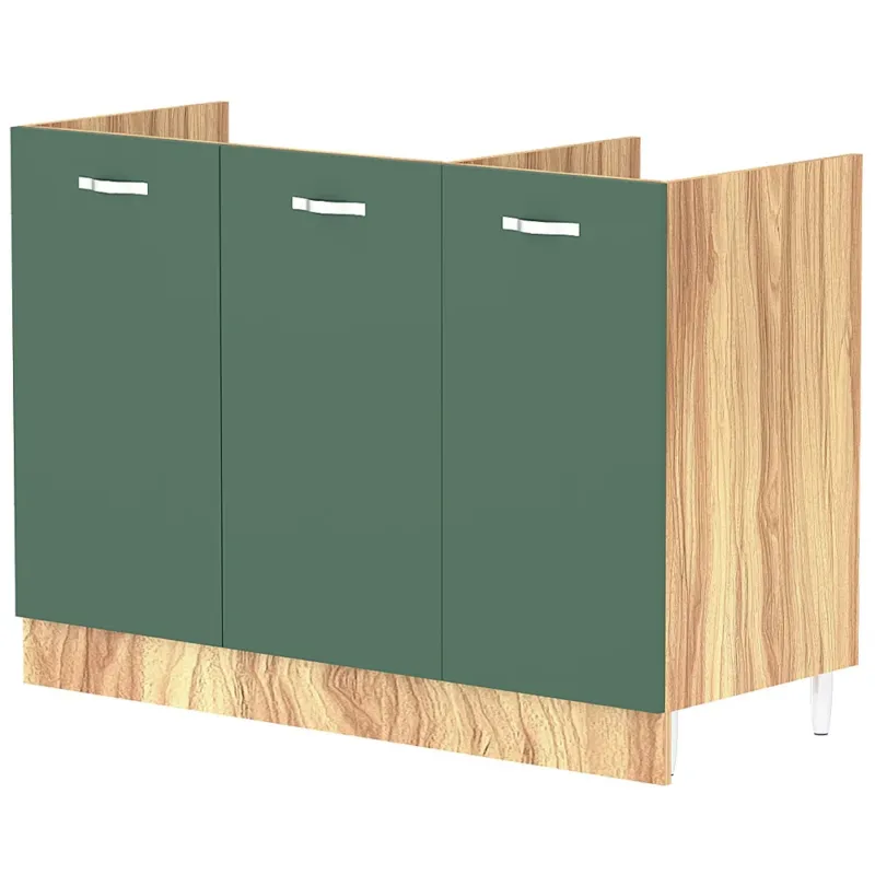 Mobile Sottolavello Cucina Componibile Mobiletto in Legno Colore Verde con 3 Ante Prezzo Di Fabbrica