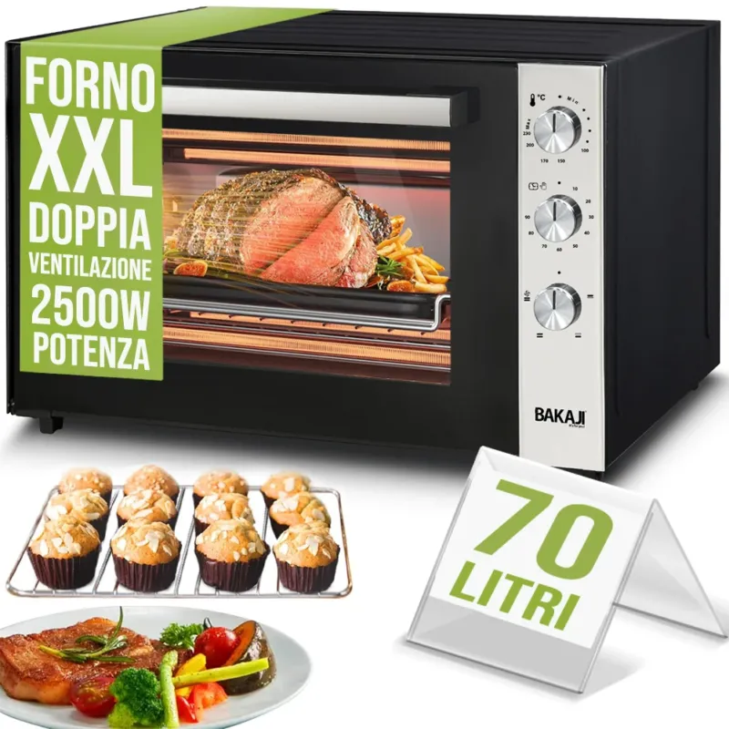 Forno Elettrico XXL 70 Litri 2500 W Fornetto Ventilato Timer e Segnale Acustico Offerta Del Giorno