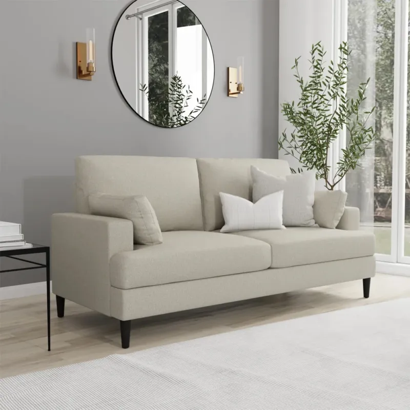 Divano Beige 3 Posti Positano con Gambe in Legno e Cuscini Imbottiti 191x88x84cm Soddisfatti O Rimborsati