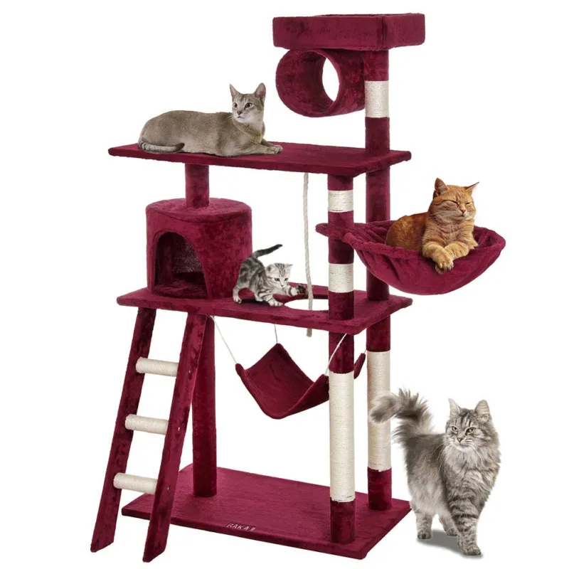 Offerta Speciale Albero Tiragraffi per Gatti Parco Giochi Cuccia Graffiatoio gatto 142cm Rosso