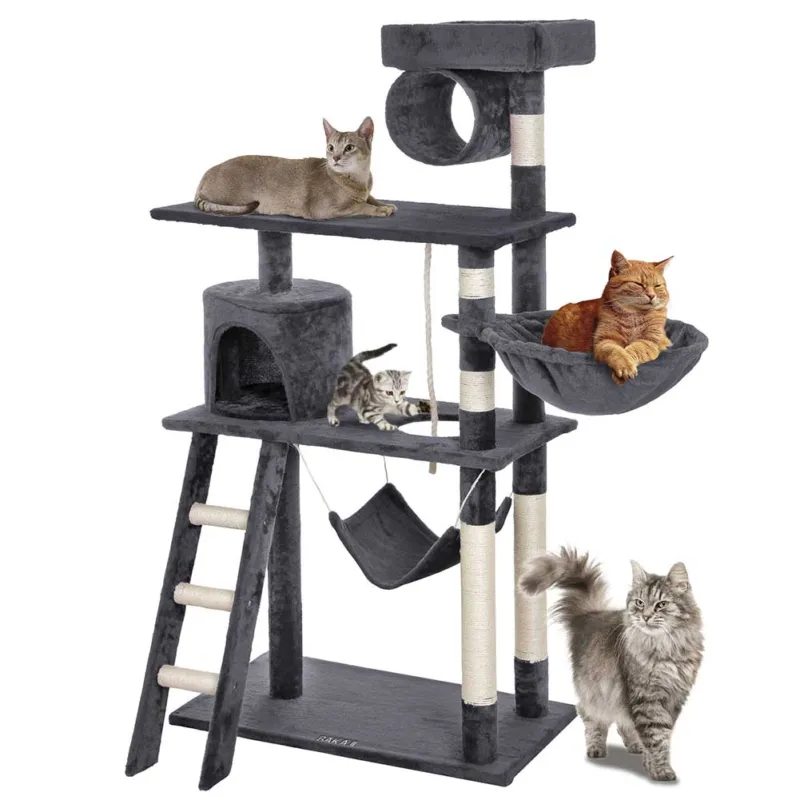 Sconto Albero Tiragraffi per Gatti Parco Giochi Cuccia Graffiatoio gatto 142cm Grigio
