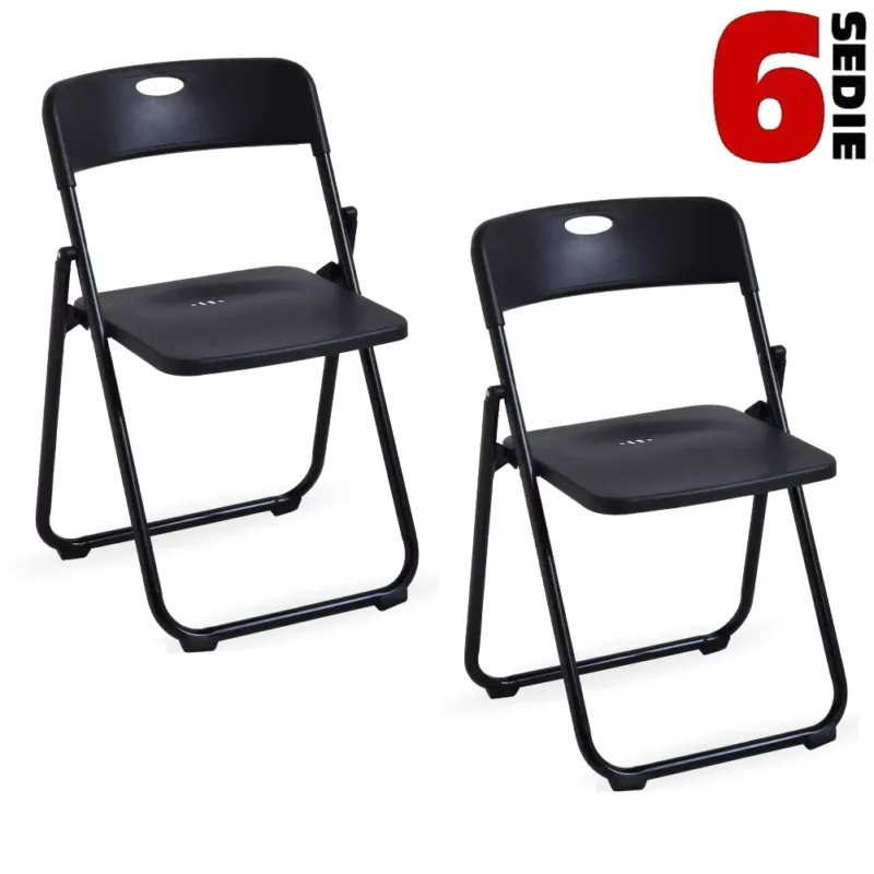 Spedizione Espresso Kit 6pz Sedia Pieghevole Metallo Verniciato Salvaspazio Seduta Ergonomica Nero