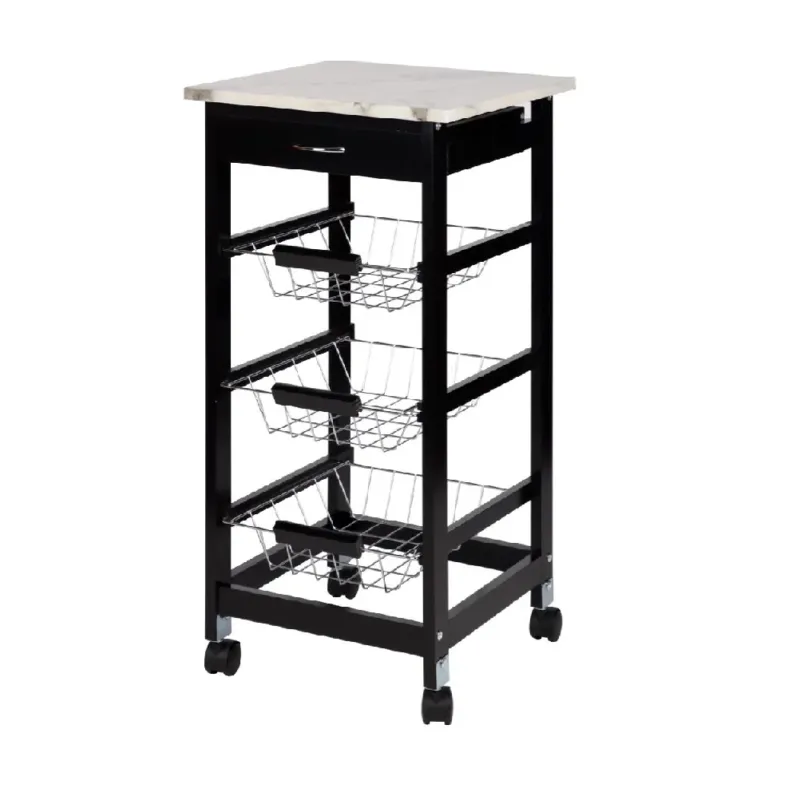 Carrello Cucina Salvaspazio Legno 3 Cestelli Acciaio Top Effetto Marmo Compra Adesso