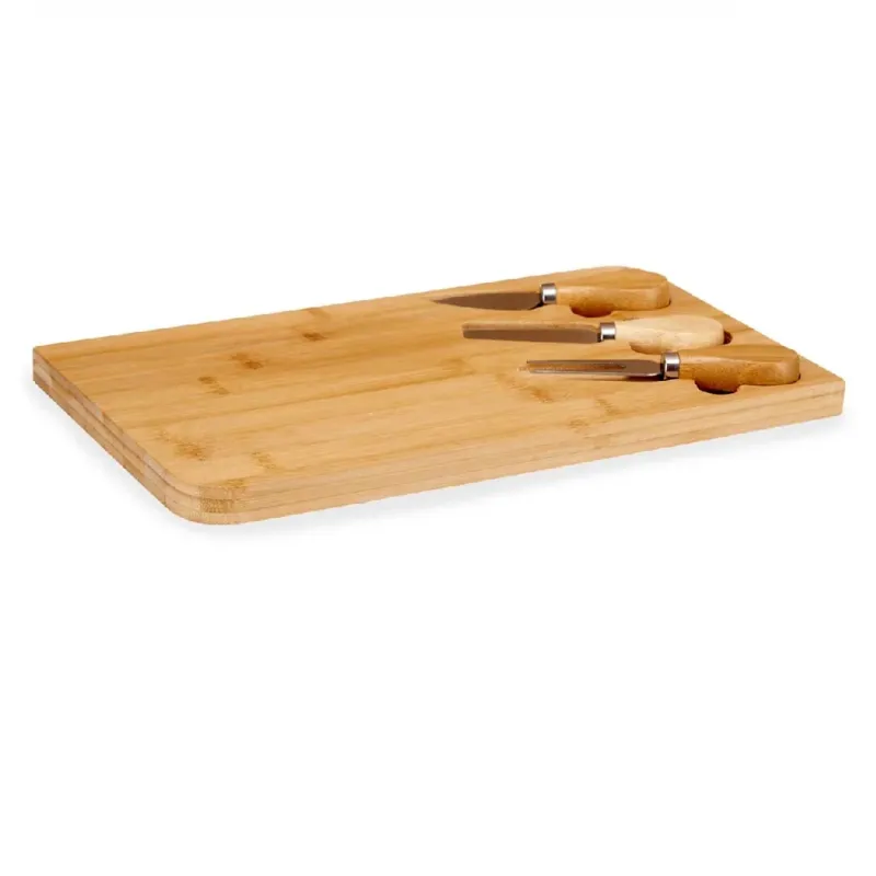 Tagliere Cucina in Bambù con accessori Formaggio 34 x 19 H1.8 cm Legno Naturale Offerta