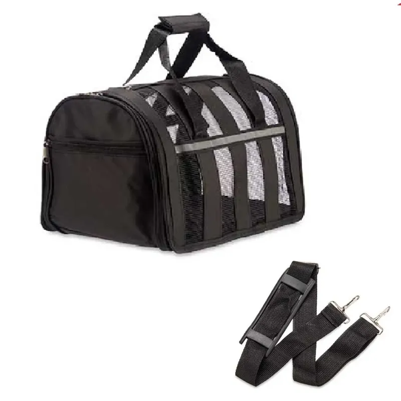 Trasportino Animali Idrorepellente Traspirante Maniglia Tracolla 29x49X28cm Nero Nuova Collezione