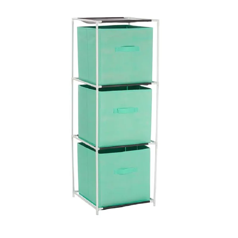 Cassettiera Salvaspazio Multiuso in Metallo e stoffa 3Cassetti 35x35x102 Verde Vendita Finale