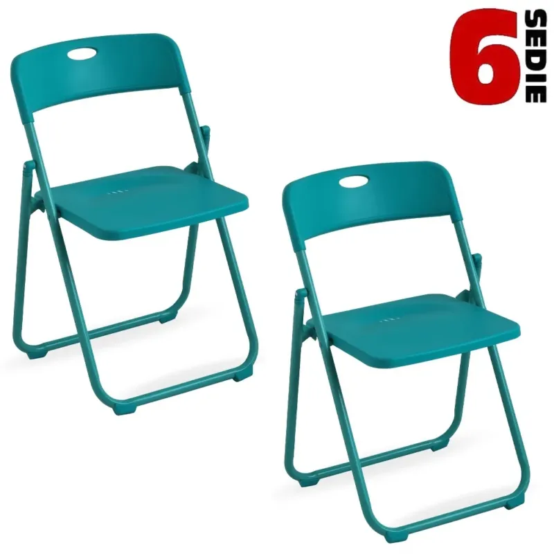 Popolare Kit 6pz Sedia Pieghevole Metallo Verniciato ABS Salvaspazio Ergonomica Verde