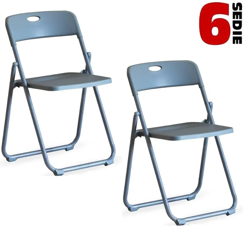 Offerta Del Giorno Kit 6pz Sedia Pieghevole Metallo Verniciato ABS Salvaspazio Ergonomica Grigio