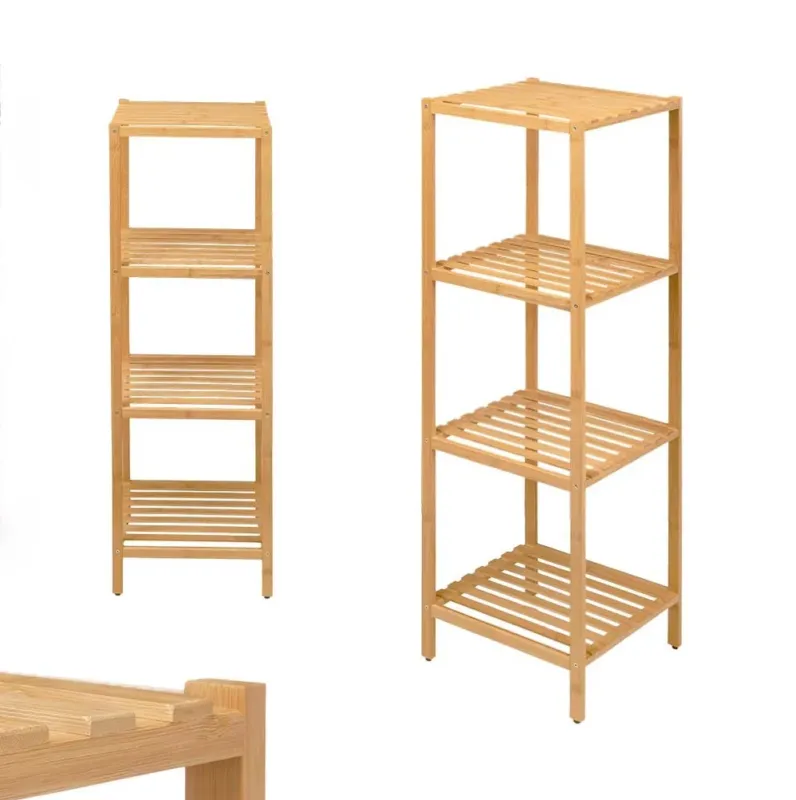 Scaffale in Legno Bambù 33x32 H 108 cm Multiuso 4 Ripiani Camera Ingresso Bagno Promozione Esclusiva