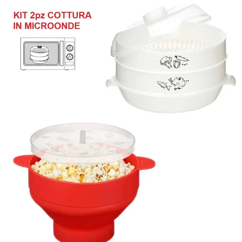 Ordina Subito Kit 2pz Cottura in Microonde Macchina PopCorn e Vaporiera 2400ML facile da usare