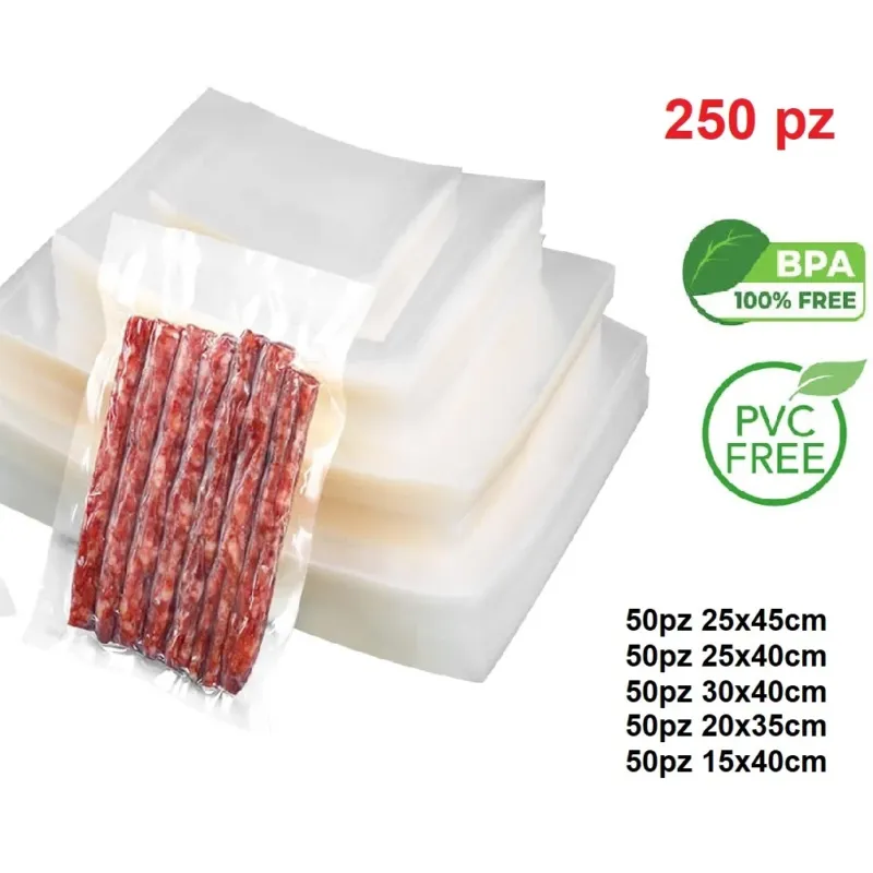 Ordina Subito Buste Sottovuoto Goffrate 250pz 5 Misure uso Domestico e Professionale BPA FREE
