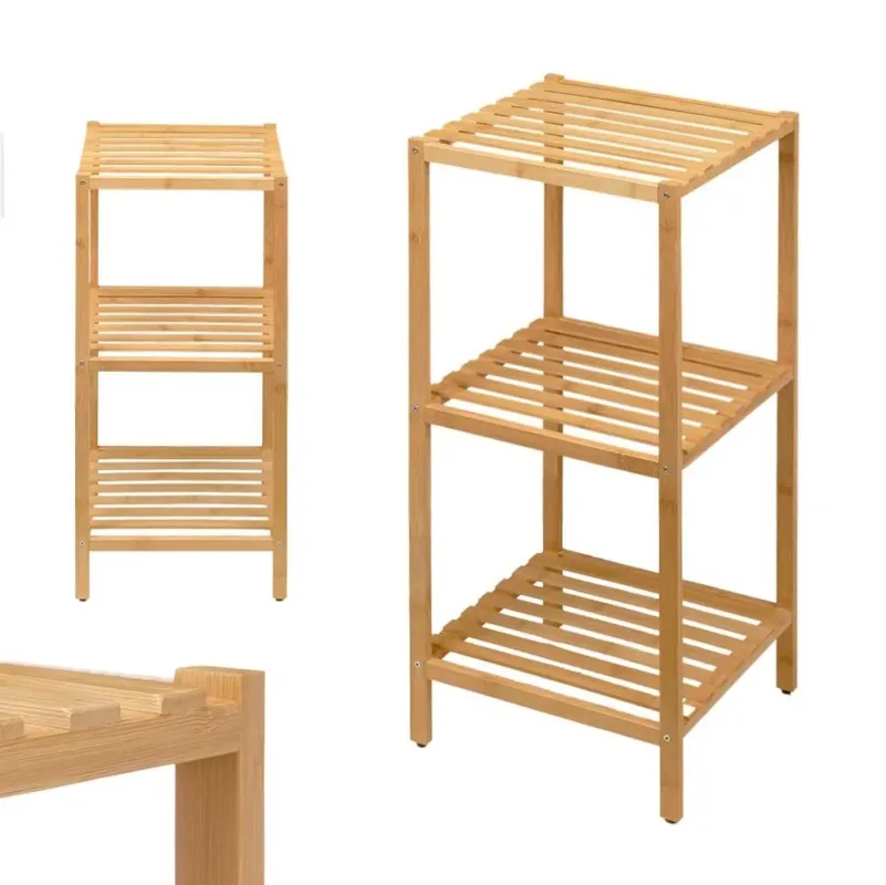 Scaffale in Legno Bambù 33x32 H 77.5 cm Multiuso 3 Ripiani Camera Ingresso Bagno Spedito Oggi