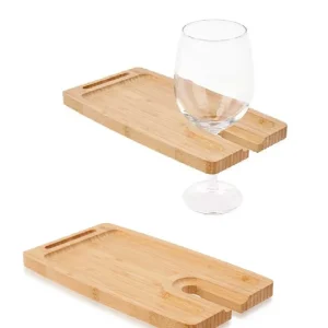 Affare Vassoio Aperitivo Porta Bicchiere in Legno di Bambù 2pz 26x14cm Colore Naturale