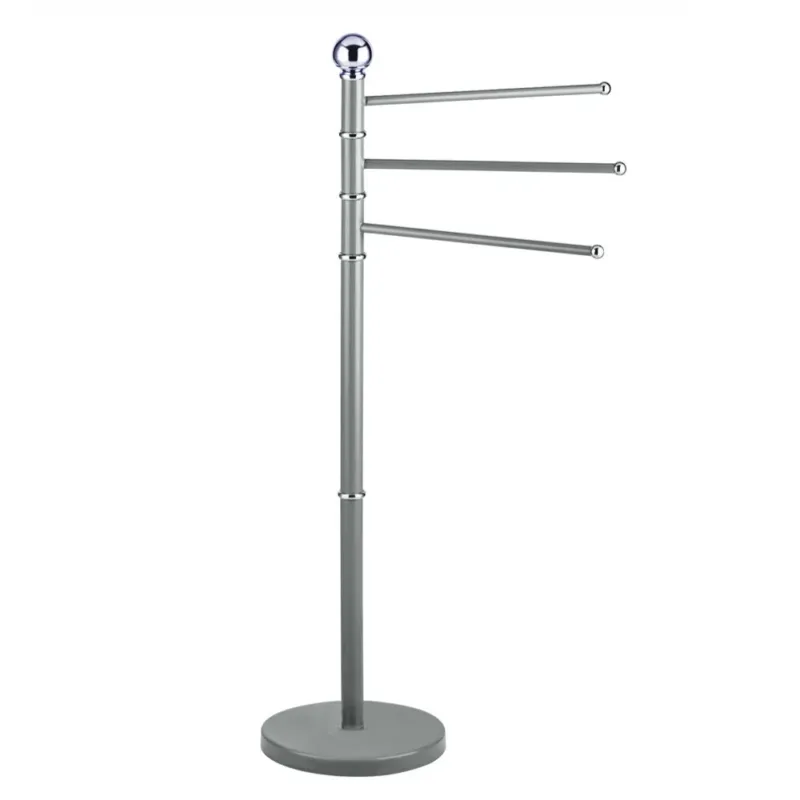 Piantana Porta Asciugamani da Bagno Acciaio Smaltato Base Tonda 3 Braccia Grigio Sconto