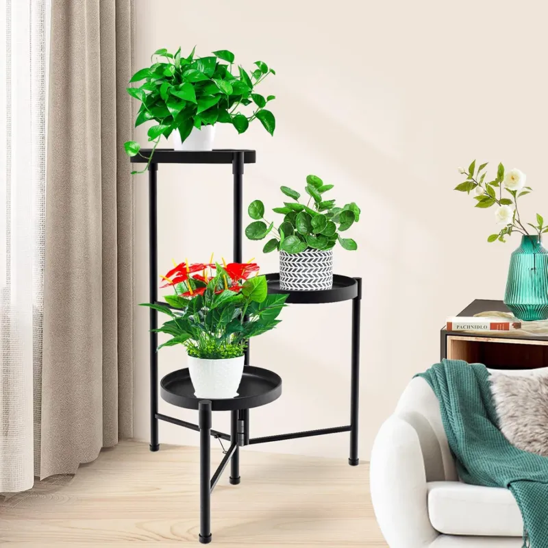 Ultima Occasione Scaffale Tavolino Porta Piante 3 altezze Metallo Nero 32x46 H 62 cm Moderno