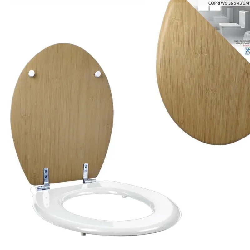 Offerta Lampo Copri Water Legno Mdf Tavoletta WC Bicolore Universale Cerniere in Acciaio