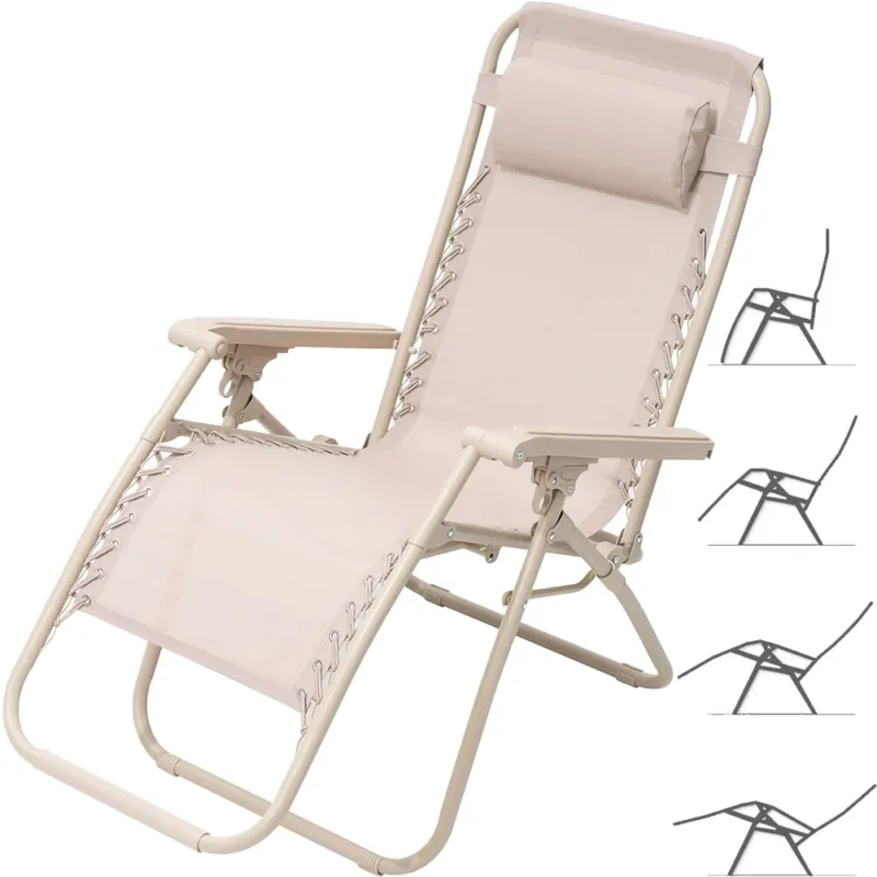 Sedia Zero Gravity Pieghevole in Tessuto Traspirante Sdraio Reclinabile Beige Compra Oggi Stesso