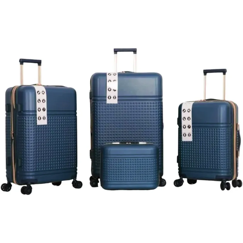 Nuova Collezione Set 4 Valigie Rigide in ABS da Viaggio Blu con Ruote Easy Roll e Beauty Case