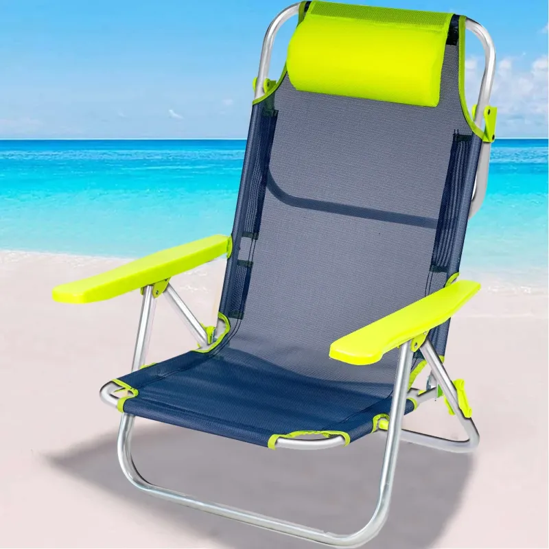 Spedito Oggi Spiaggina Sedia Prendisole Pieghevole Mare Spiaggia Sdraio Reclinabile Blu Neon