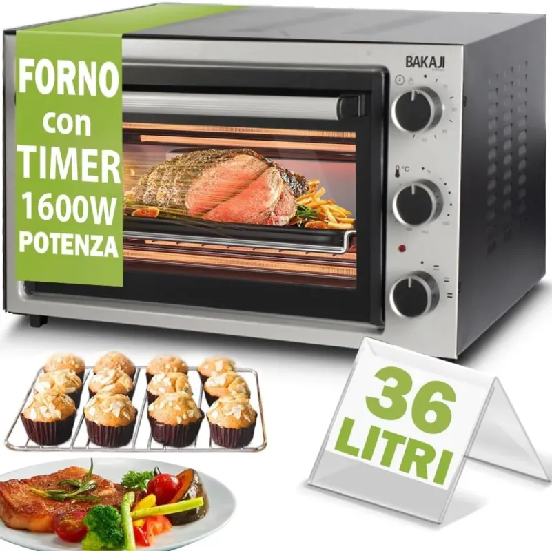 Forno Elettrico 36 Litri 1600W Fornetto con Timer e Spegnimento Automatico Più Venduto