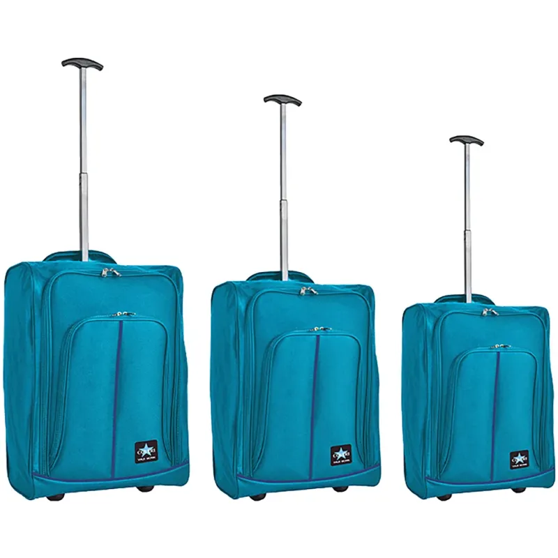 Set 3 Valigie Morbide Trolley da Viaggio Azzurro Bagaglio a Mano 50-55-60 cm Bestseller