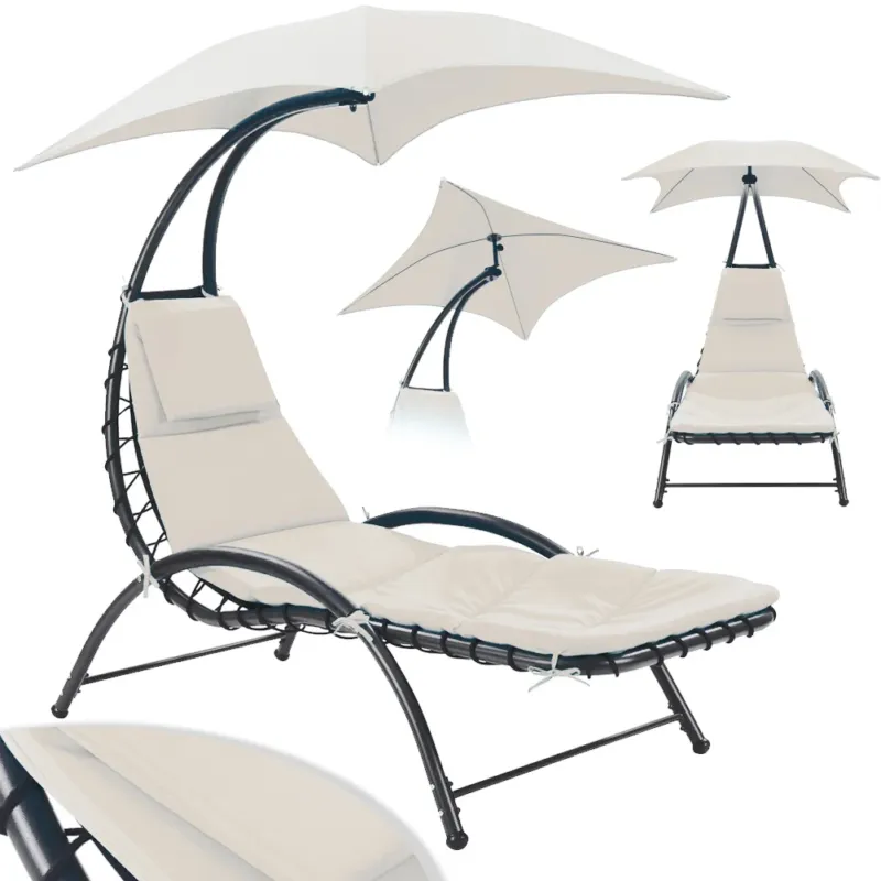Promo Stagionale Sedia Sdraio Prendisole con Ombrellone Parasole Amaca da Giardino Acciaio Beige