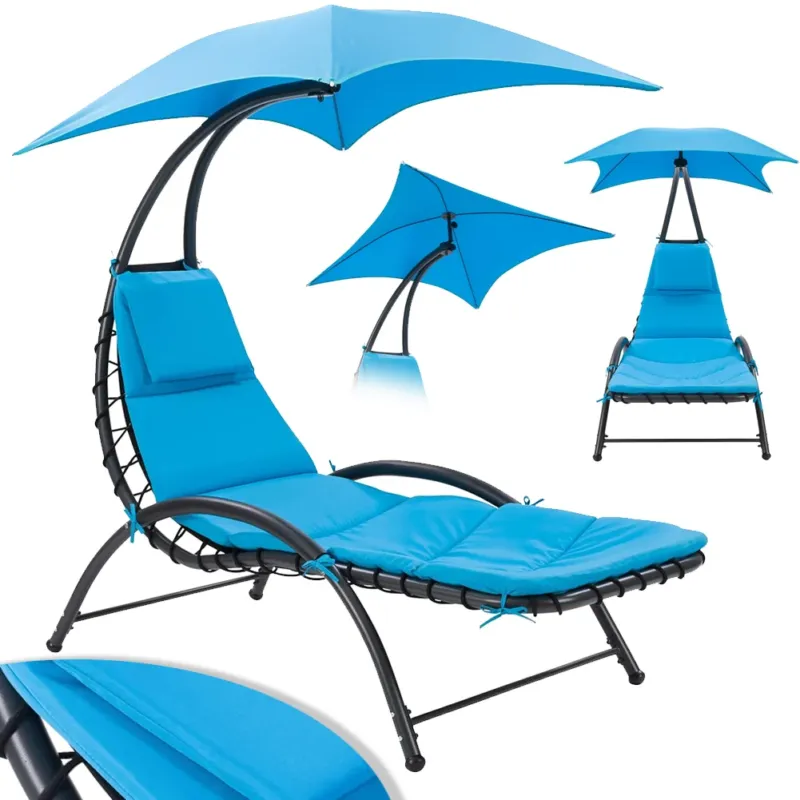 Nuovo Arrivo Lettino Sdraio Prendisole con Ombrellone Parasole Amaca da Giardino in Acciaio Blu