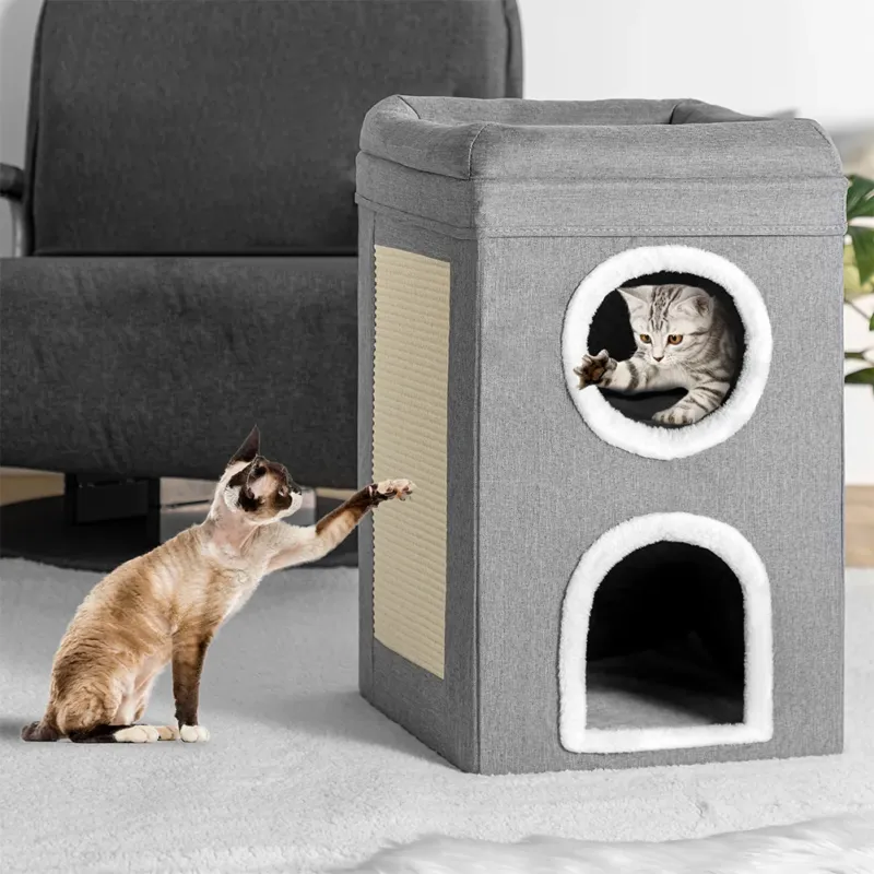 Cuccia Casa per Gatti 3 Ripiani Tiragraffi Casetta Animali Domestici 41x41x63 cm Must-Have
