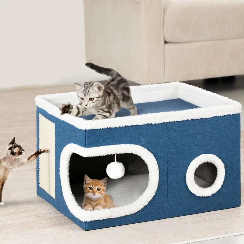 Cuccia Casa per Gatti Cubo Blu Tiragraffi Casetta Animali Domestici 58x42x33 cm Esclusivo