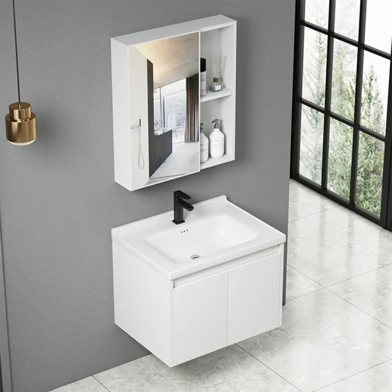 Mobile da Bagno Sospeso 60 cm Completo di Specchio Lavabo in Ceramica e Rubinetto Miglior Prezzo