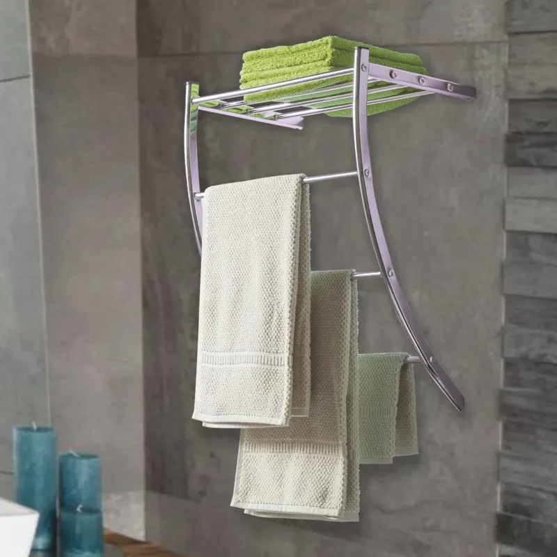 Porta Asciugamani Bagno In Acciaio da Parete 1 Mensola Porta Oggetti 54x45x23 cm Super Prezzo
