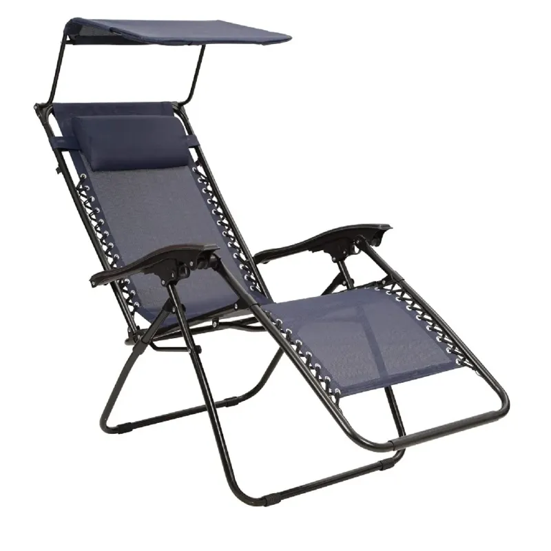 Sedia Sdraio Blu Poggiatesta e Parasole Reclinabile Pieghevole Design Ergonomico Reso Gratuito