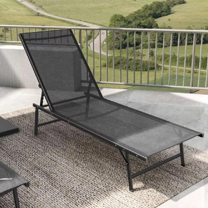 Lettino Sdraio Nero Design Reclinabile Supporto Resistente Tessuto Traspirante Non Perdere