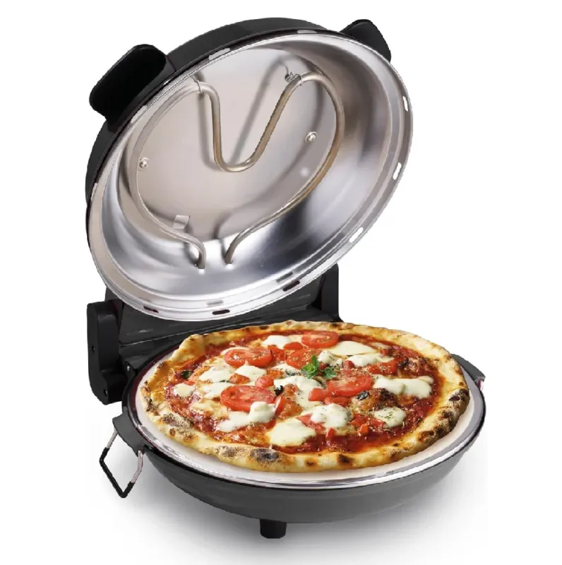 Novità Forno per Pizza Pietra Refrattaria 1200W Timer Termostato 2Palette in Legno Nero