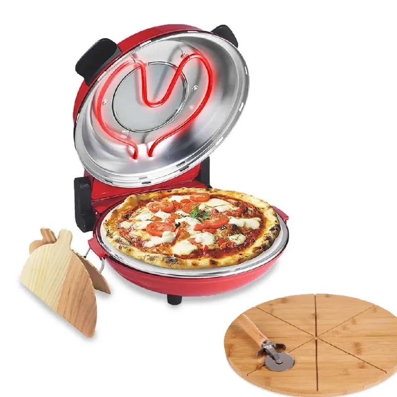 Forno Pizza Fatta in Casa Pietra Refrattaria 1200W Timer Accessori in Legno Bestseller