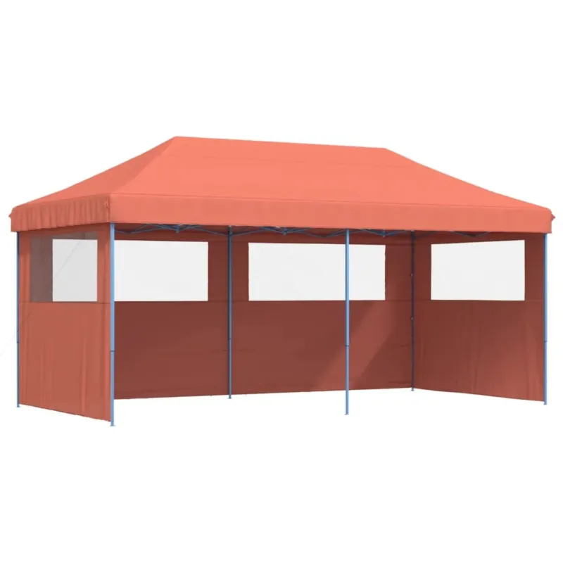 Tendone per Feste Pieghevole Pop-Up con 3 Pareti Terracotta Struttura Blu A Buon Prezzo