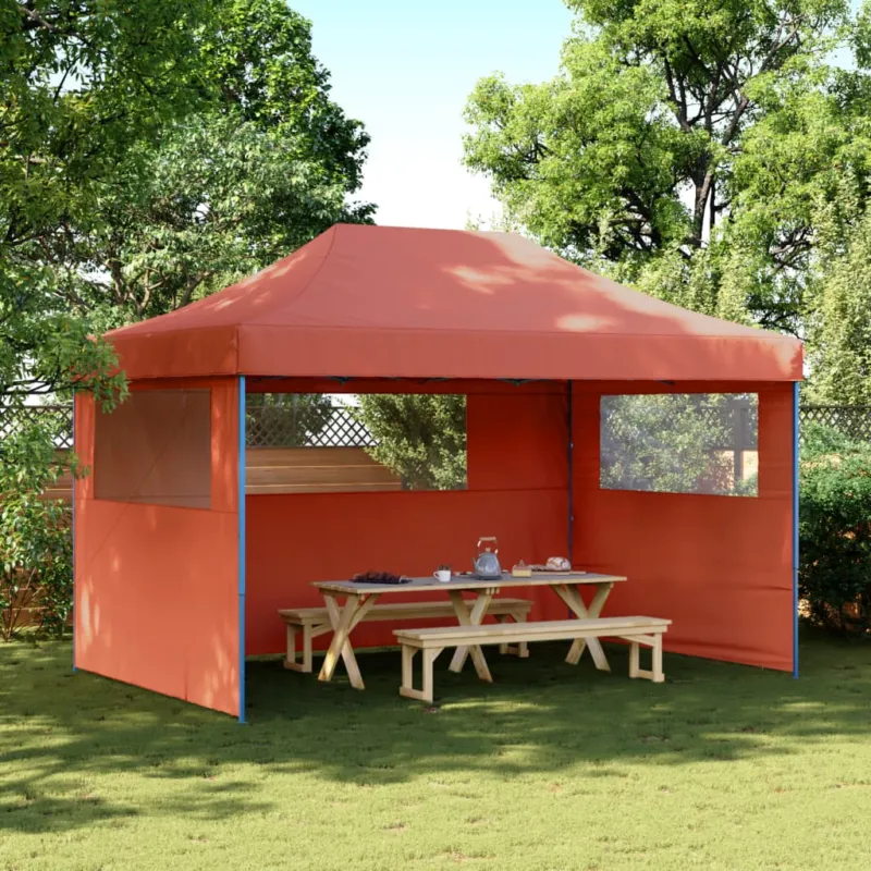 Tendone per Feste Pieghevole Pop-Up con 3 Pareti Terracotta Struttura Blu Offerta