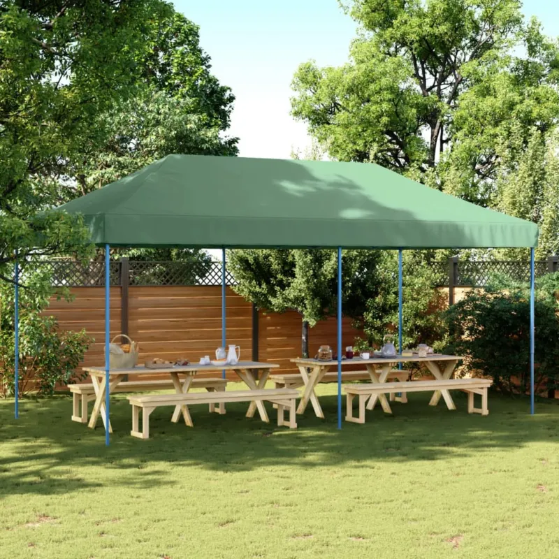 Tenda da Festa Pieghevole Pop-Up Verde Struttura Blu 580x292x315 cm A Buon Prezzo