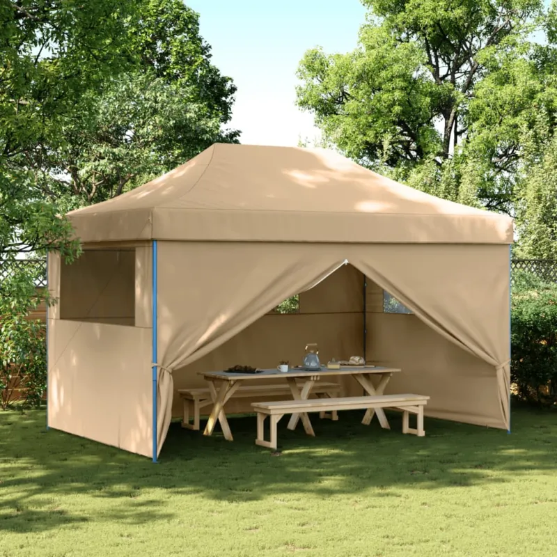 Tendone per Feste Pieghevole Pop-Up con 4 Pareti Beige Struttura Blu Ultimissimo Modello