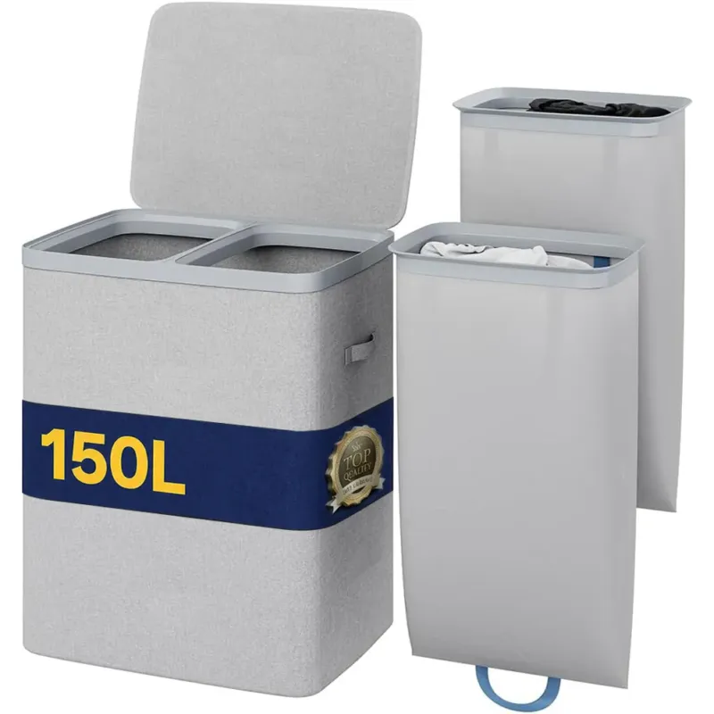Cesto Portabiancheria Sporca con Divisorio Porta Biancheria Doppia Cesta Grigio Sconto