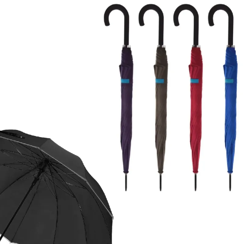 Reso Gratuito Set 4 Ombrelli Grandi Automatici a 12 Stecche in Fibra Antivento Vari Colori