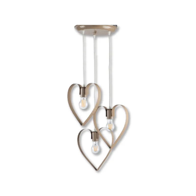 Lampadario a Sospensione 3 Luci Cuore Metallo Stilizzato E27 regolabile Tortora Promozione