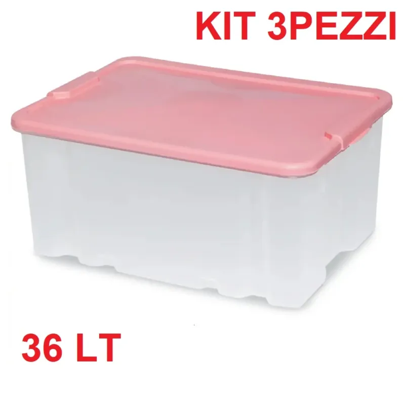 Più Venduto Kit 3 Pezzi Scatole Porta Oggetti Salva Spazio Plastica Trasparente 50x37 H25cm