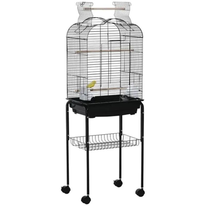 Prezzo Conveniente Voliera Gabbia per Uccelli Volatili 3 Posatoi e 2 Ciotole in Acciaio 46x36x130cm