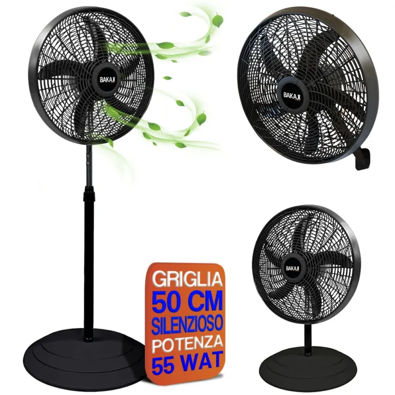 Ventilatore 3in1 Piantana Muro e Tavolo Base Tonda Antiribaltamento Griglia 50cm Compra Adesso
