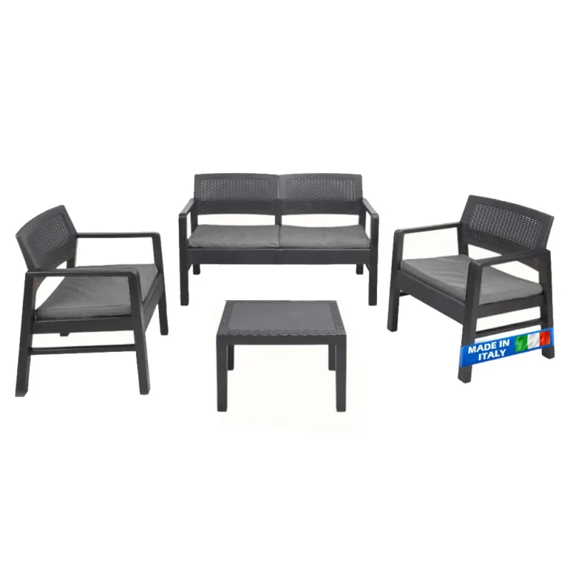 Set salotto da esterno Kilimanjaro Divano Poltrone e Tavolino Made in Italy Antracite Promo Stagionale