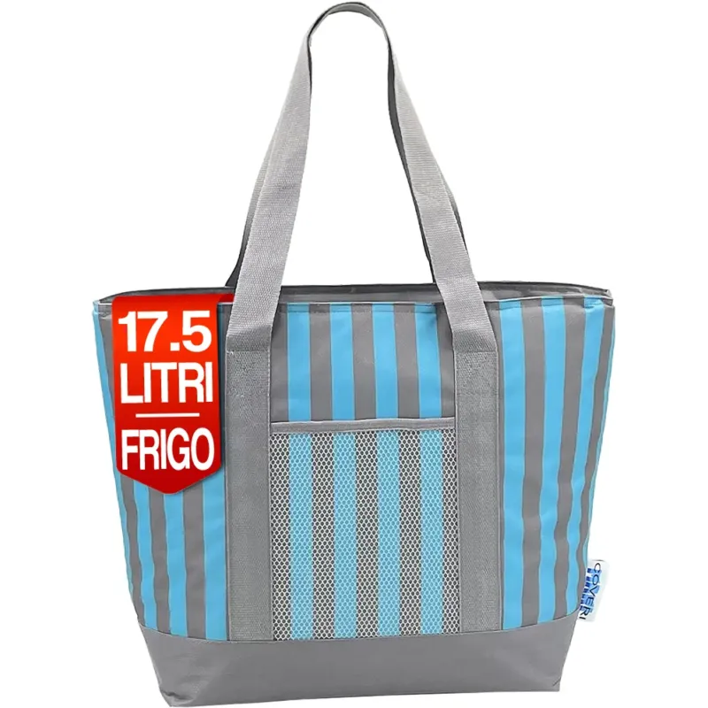 Borsa Frigo a Mano Capacità 17.5 L Borsetta Refrigerante a Strisce 42x15x36 cm Sconto
