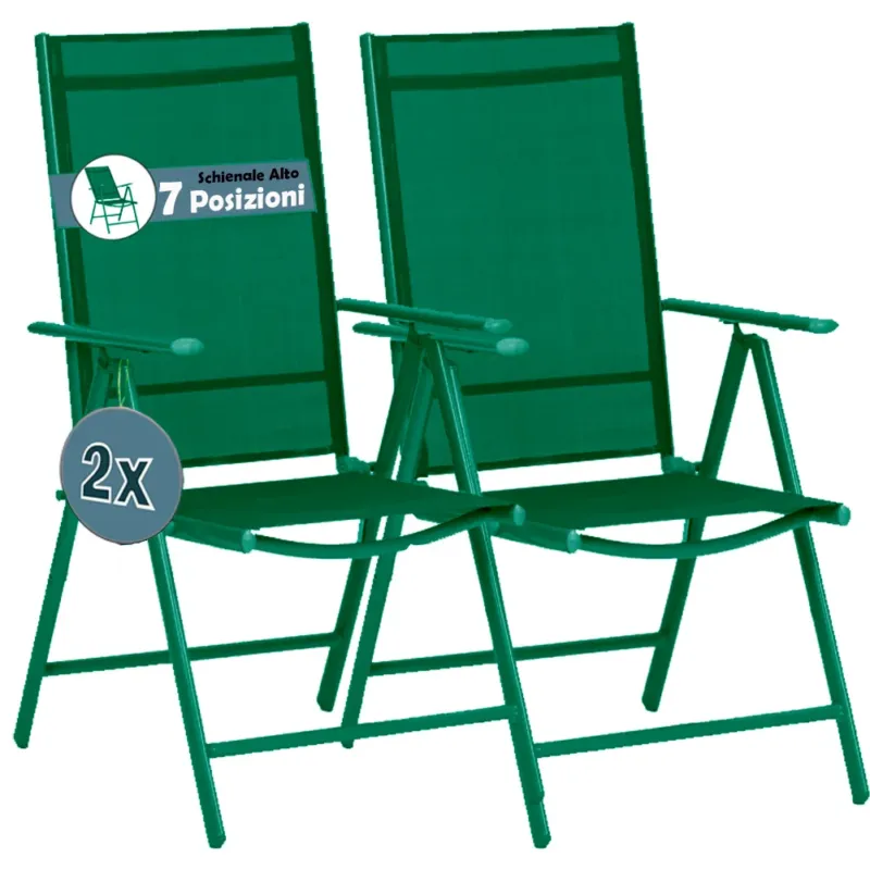 Ultimissimo Modello Set 2 Sedie Pieghevoli da Giardino Verde Sdraio da Esterno Tessuto Traspirante